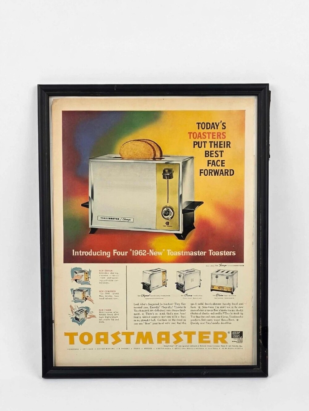 Vintage 1962 Toastmaster Toaster Framed Magazine Ad | MCM Kitchen Wall Art